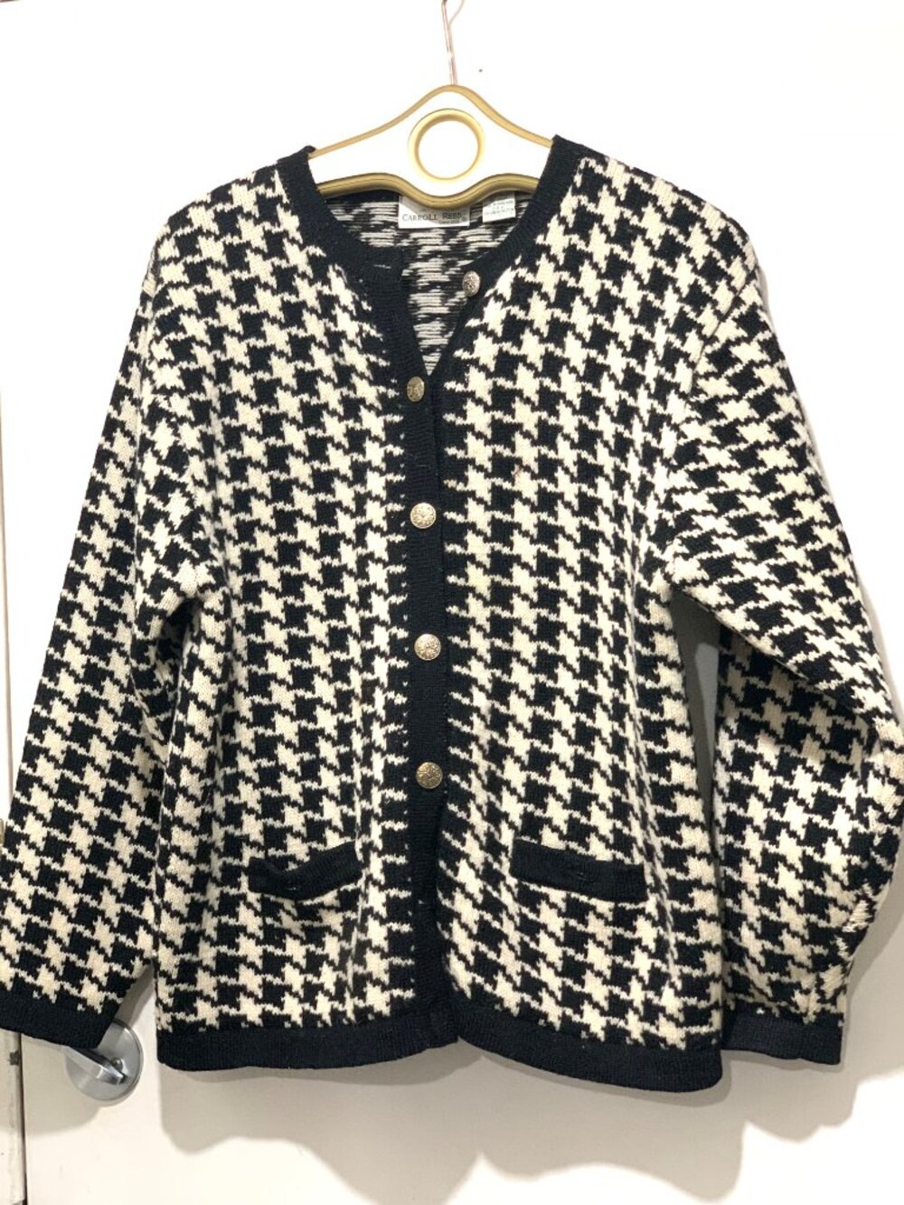 VINTAGE CARROLL REED KNIT WOOL PLAID SWEATER CARDIGANS SIZE L
